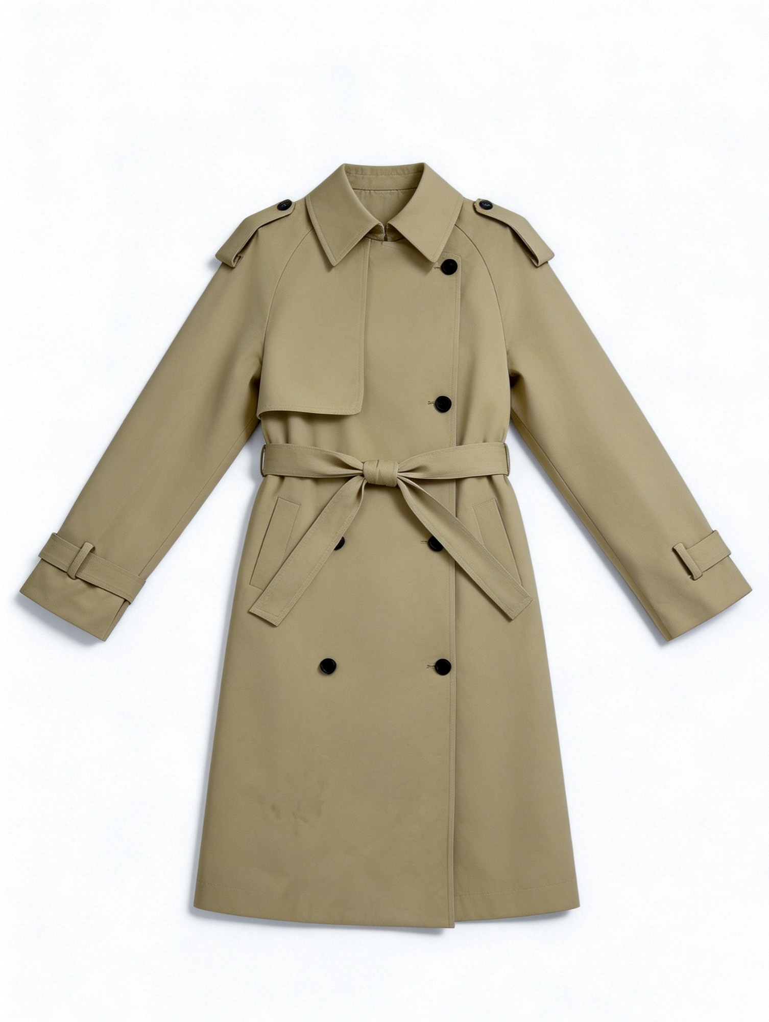 Minimalist Khaki Lapel Collar Trench Coat - Formal Everyday Wear  C-42181