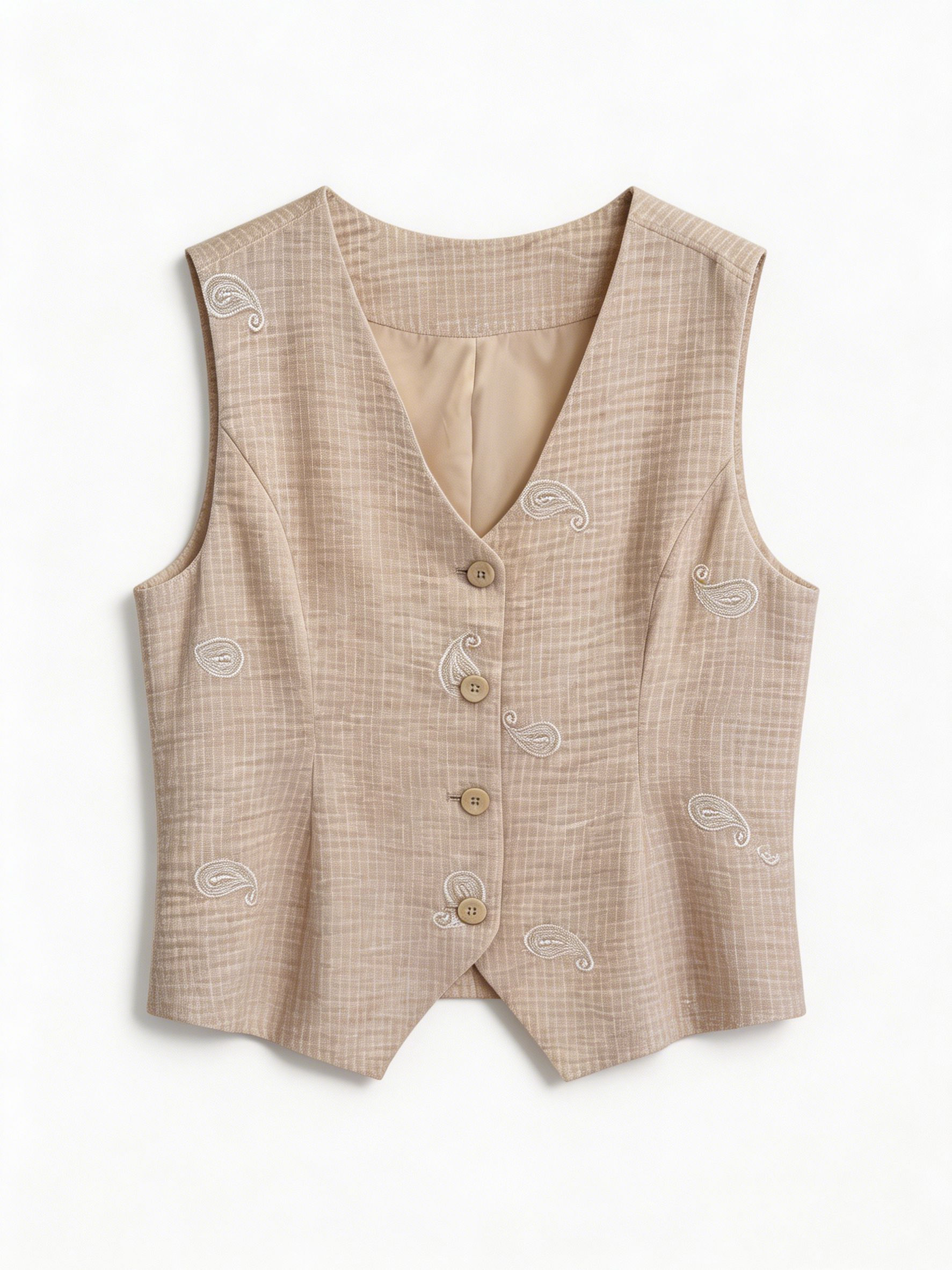 Paisley Embroidered Linen Tailored Vest AN-710028