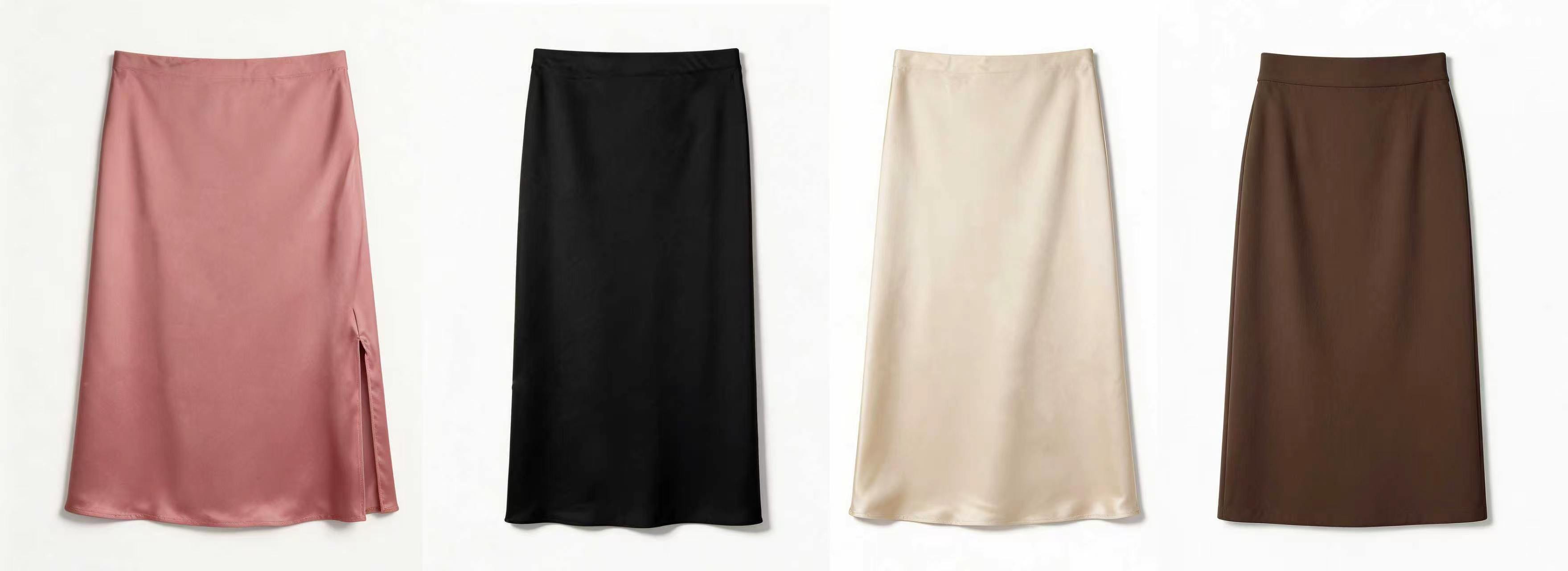 Elegant  Satin Office Skirt - Side Slit Tailored Midi Skirt  AN-710014