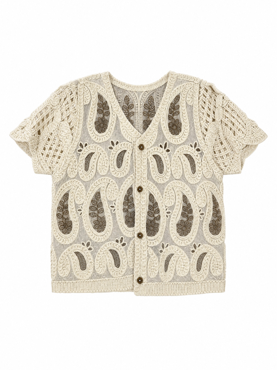 Women's Teardrop Openwork Short-Sleeve Crochet Cardigan A273