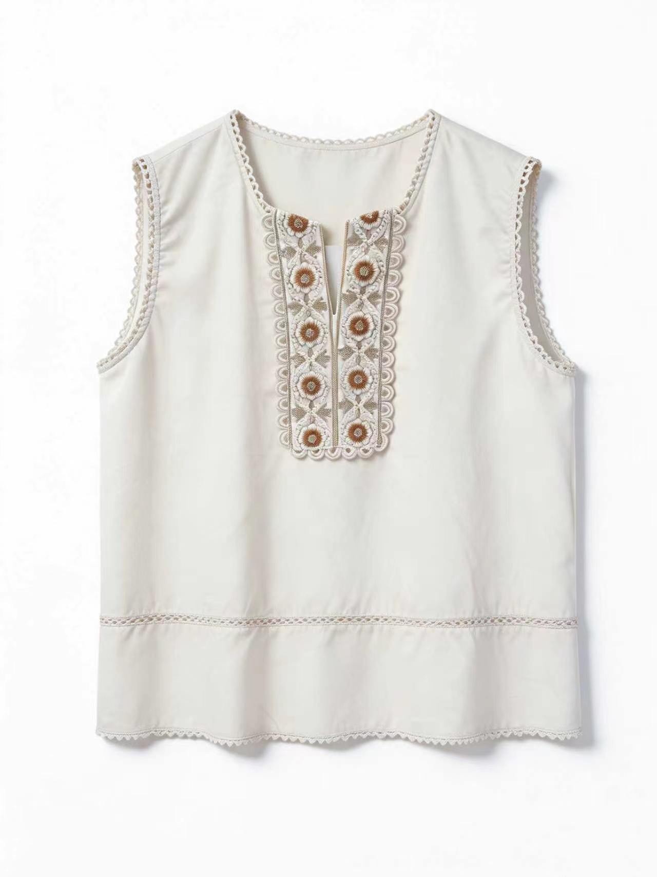 Linen-Blend Embroidered Two-Piece Set AN-750014
