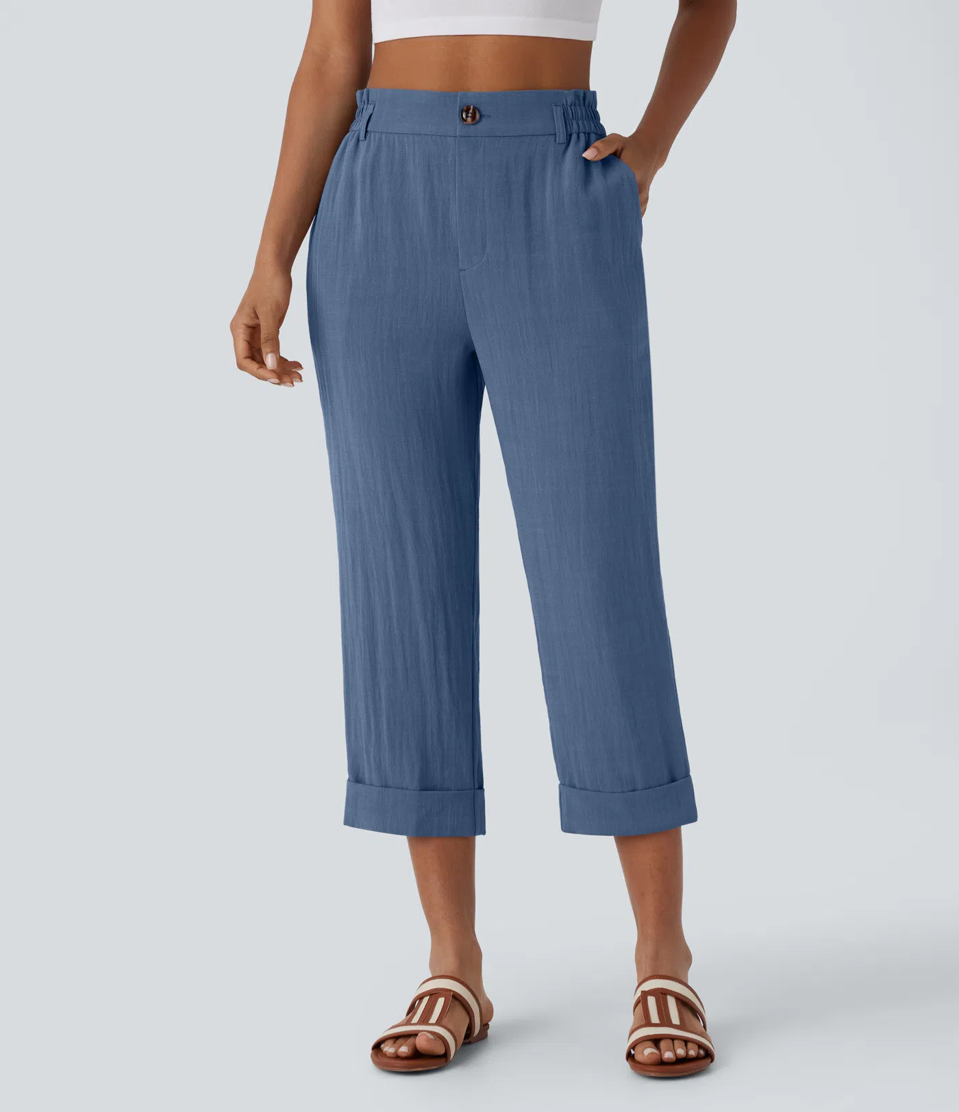 Elegant Blue High Waist Straight Leg Pants - Premium Everyday Bottoms XW-26912