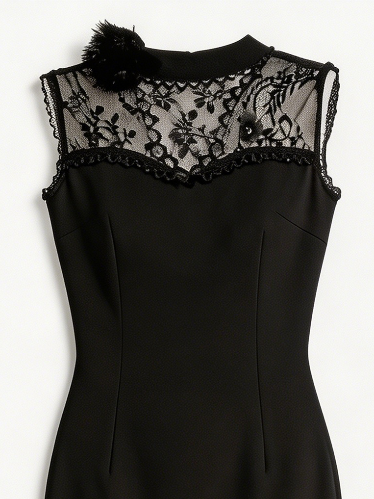 Black Lace Feather Mermaid Dress W-40878