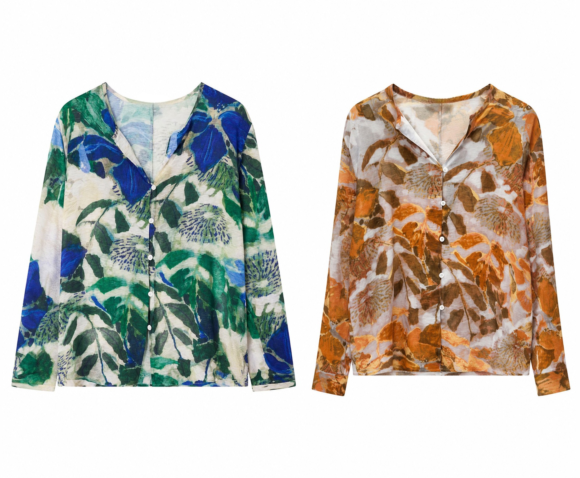 Floral Print Linen Blend Shirt – Casual V-Neck Button Down Loose Fit Resort Blouse AN-121007