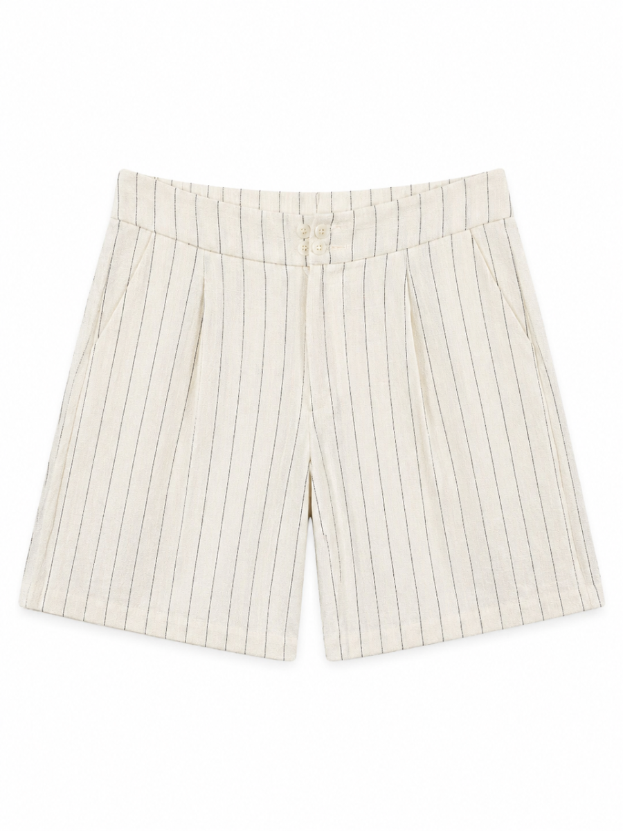 High Waist Pleated Pinstripe Wide‑Leg Shorts D-40562H