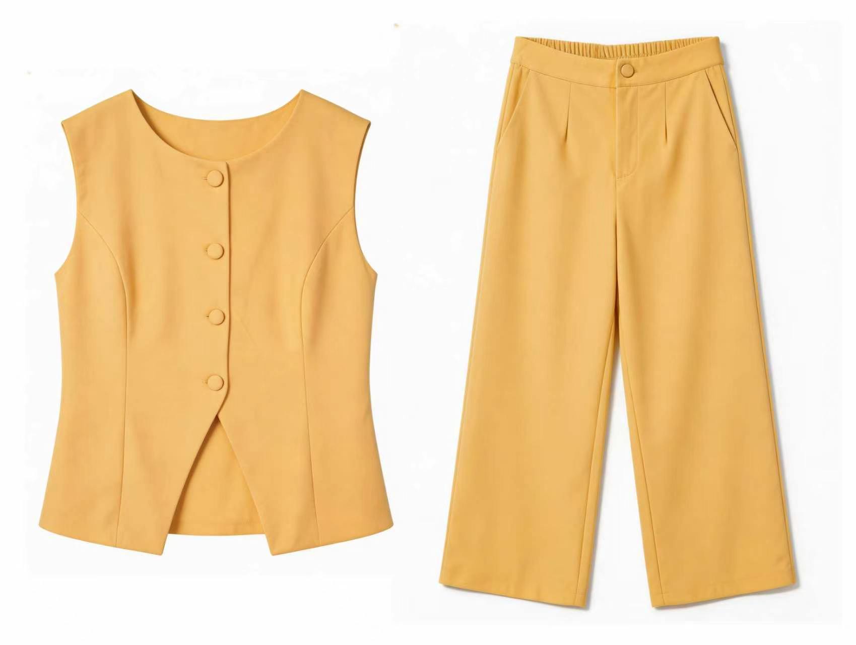 Elegant Light Vest & High-Waisted Wide-Leg Pants Set LA-710009
