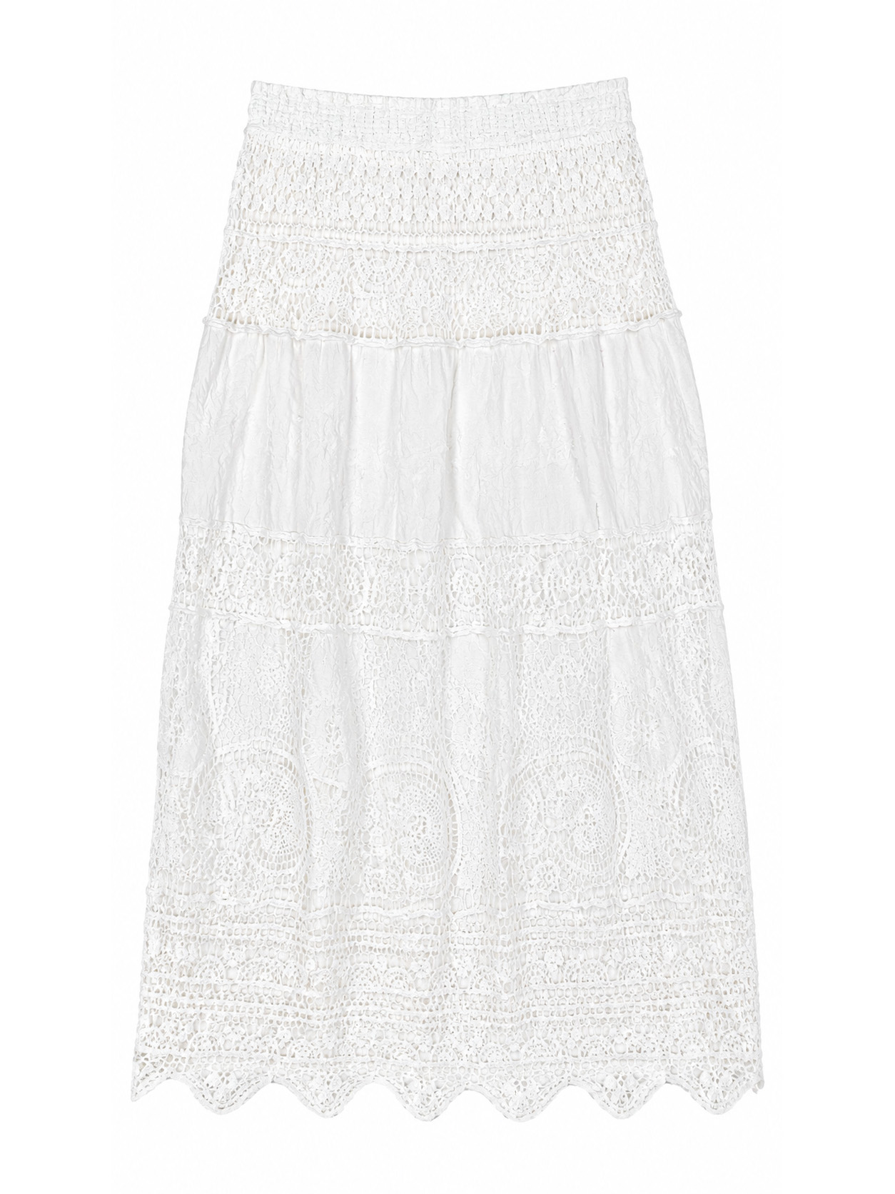 Women's White High-Waist Floral Lace Maxi Skirt 5095
