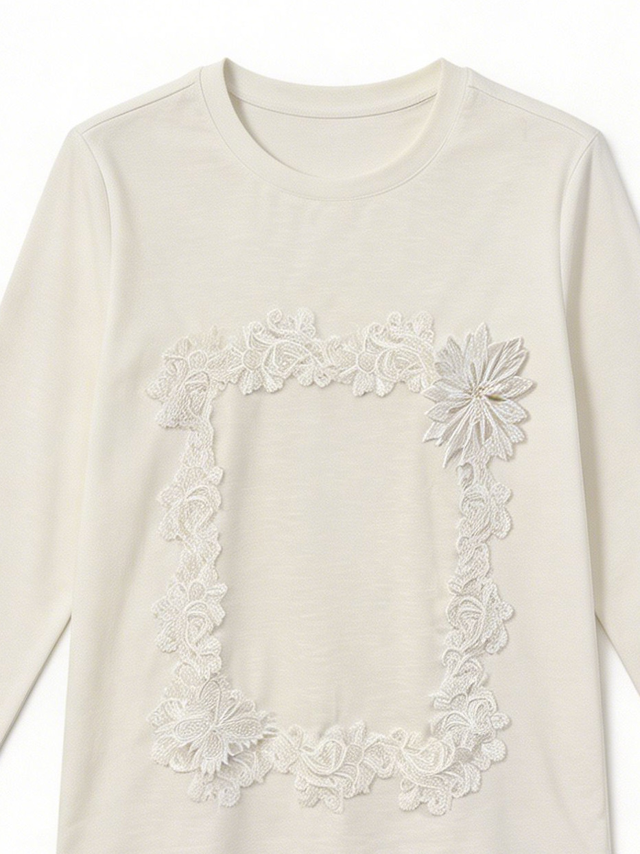 Women’s Lace Panel 3D Floral Long Sleeve Top M-43089
