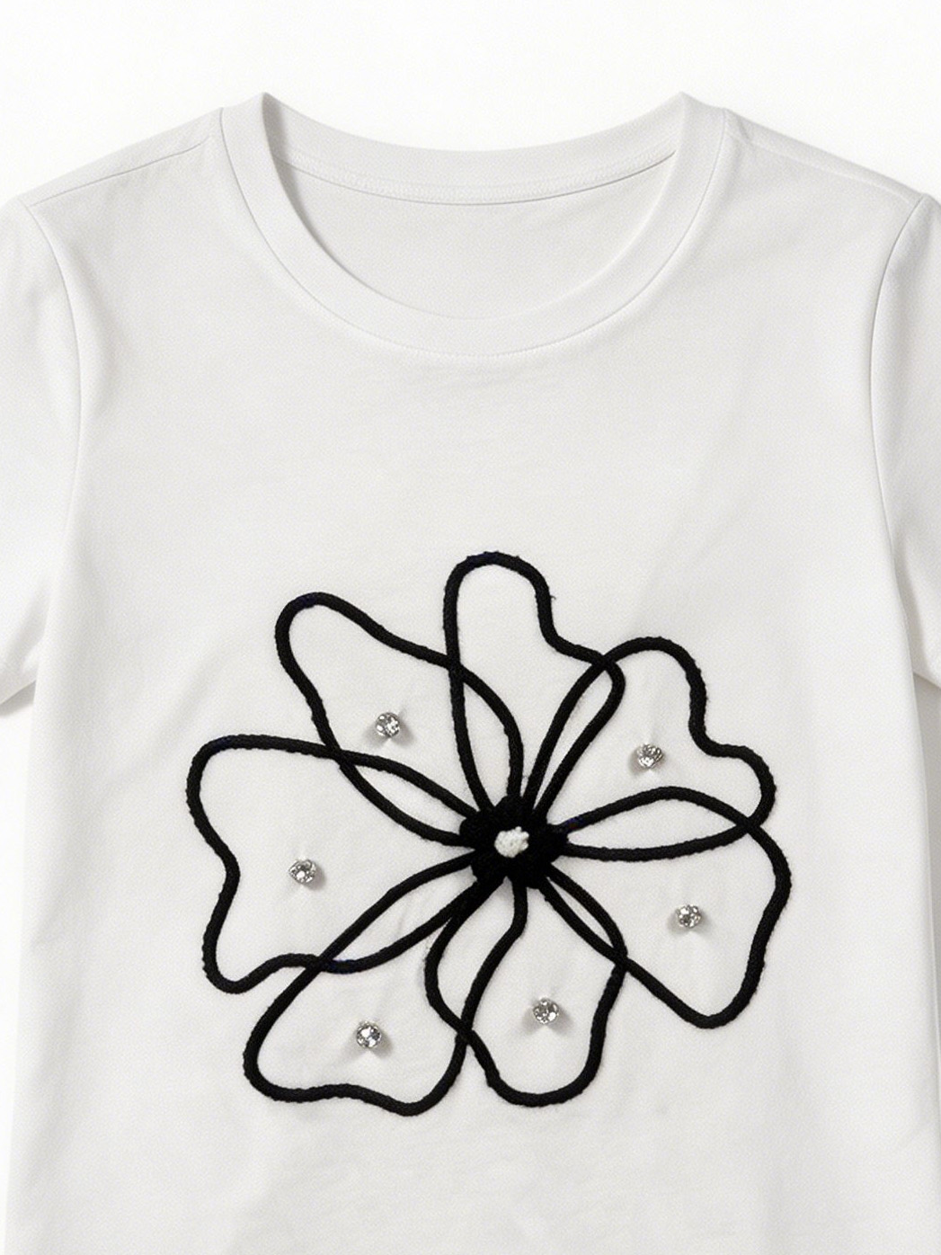 Women's Rhinestone Abstract Flower Patch Cotton T-Shirt Casual Summer Top M-42129-21