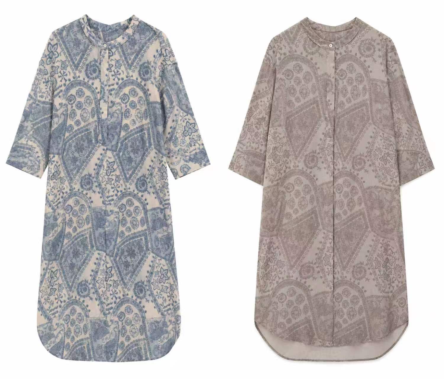 Minimalist Paisley Print Half-Button Tunic Dress AN-750010