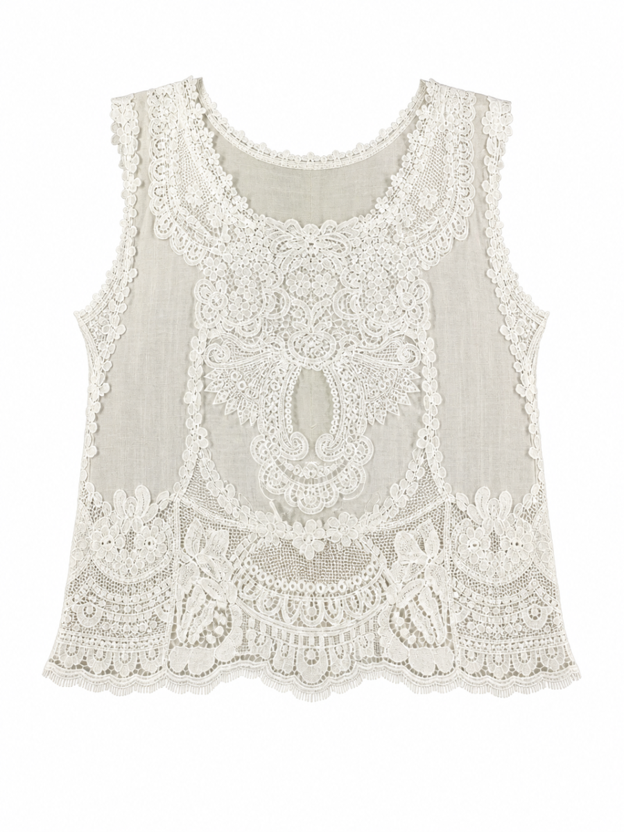 Vintage Heavy‑Duty Cut‑Out Lace Waistcoat W-43525