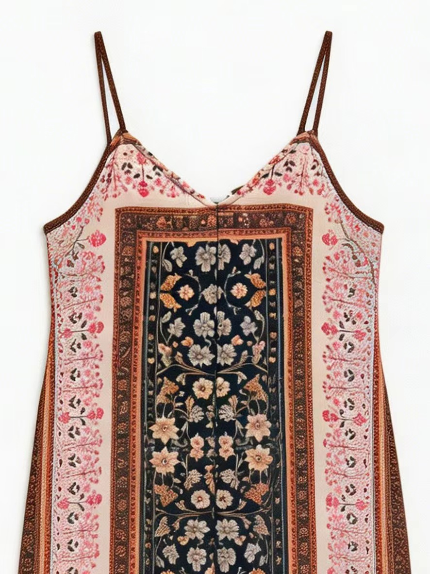  Boho Chic Placement Floral Print Slip Maxi Dress AN-620048