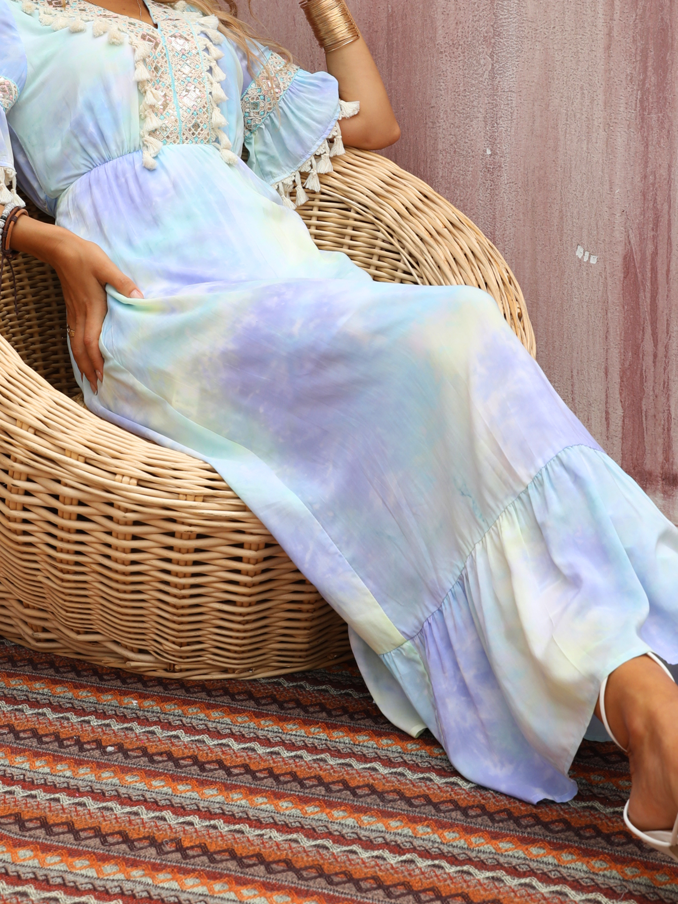 Women’s Watercolor Tie-Dye Boho Maxi Dress W-32804