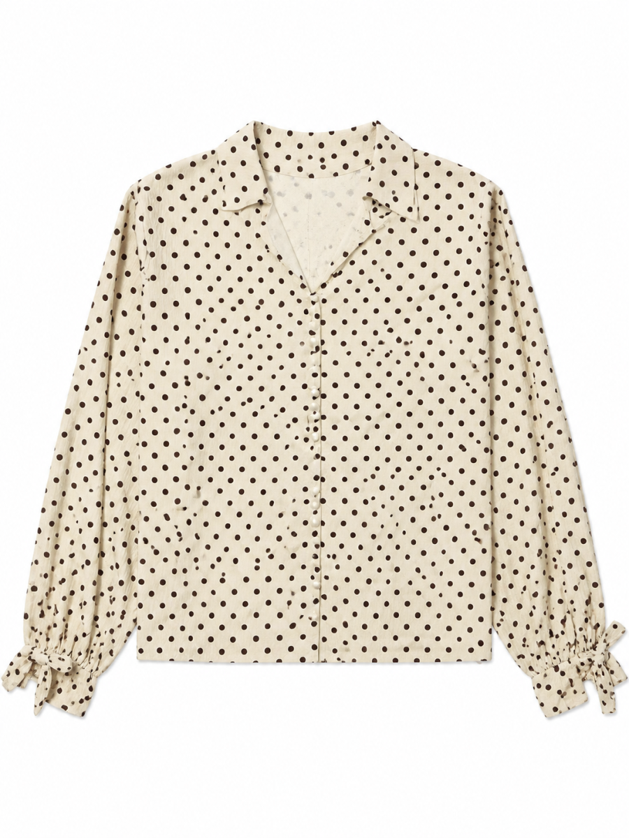 Women Cream Polka‑Dot Button‑Up Blouse W-43130