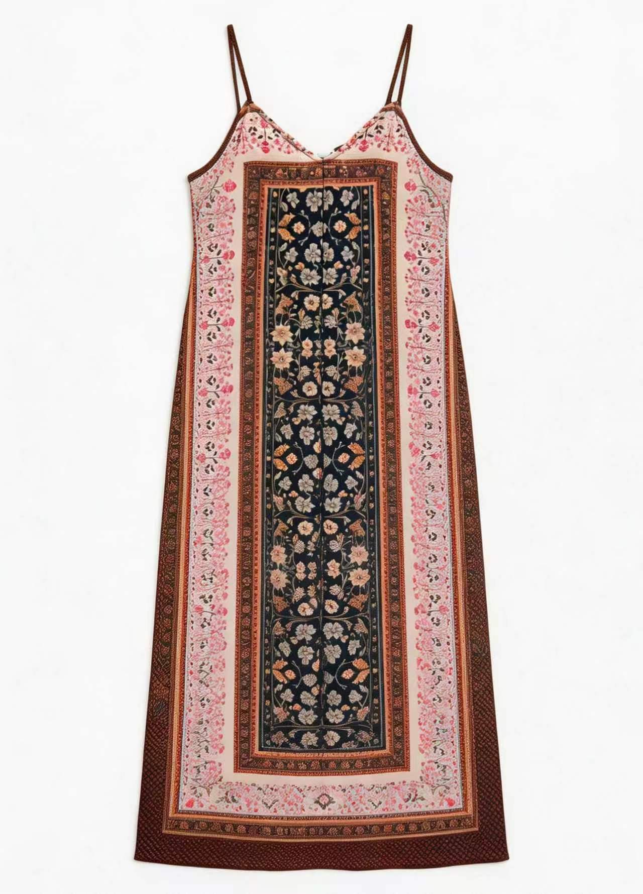  Boho Chic Placement Floral Print Slip Maxi Dress AN-620048