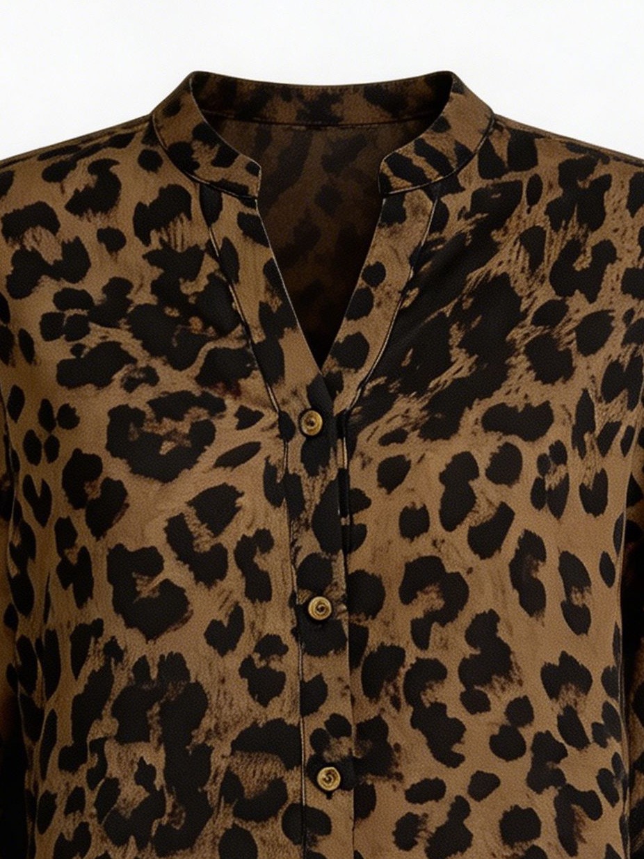Leopard Print Shirt and Wide Leg Pants Set - Two-Piece Outfit W-43066+W-43064