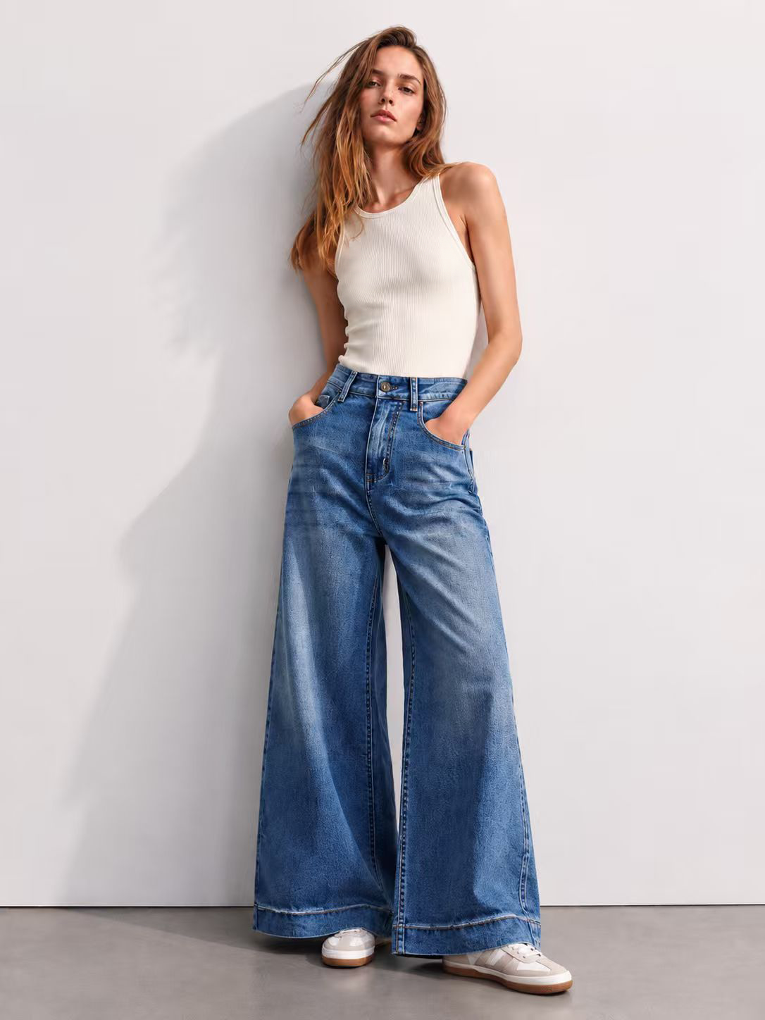 Women's High Waist Flare Denim Jeans Classic Vintage Blue Bell Bottoms ZY6028