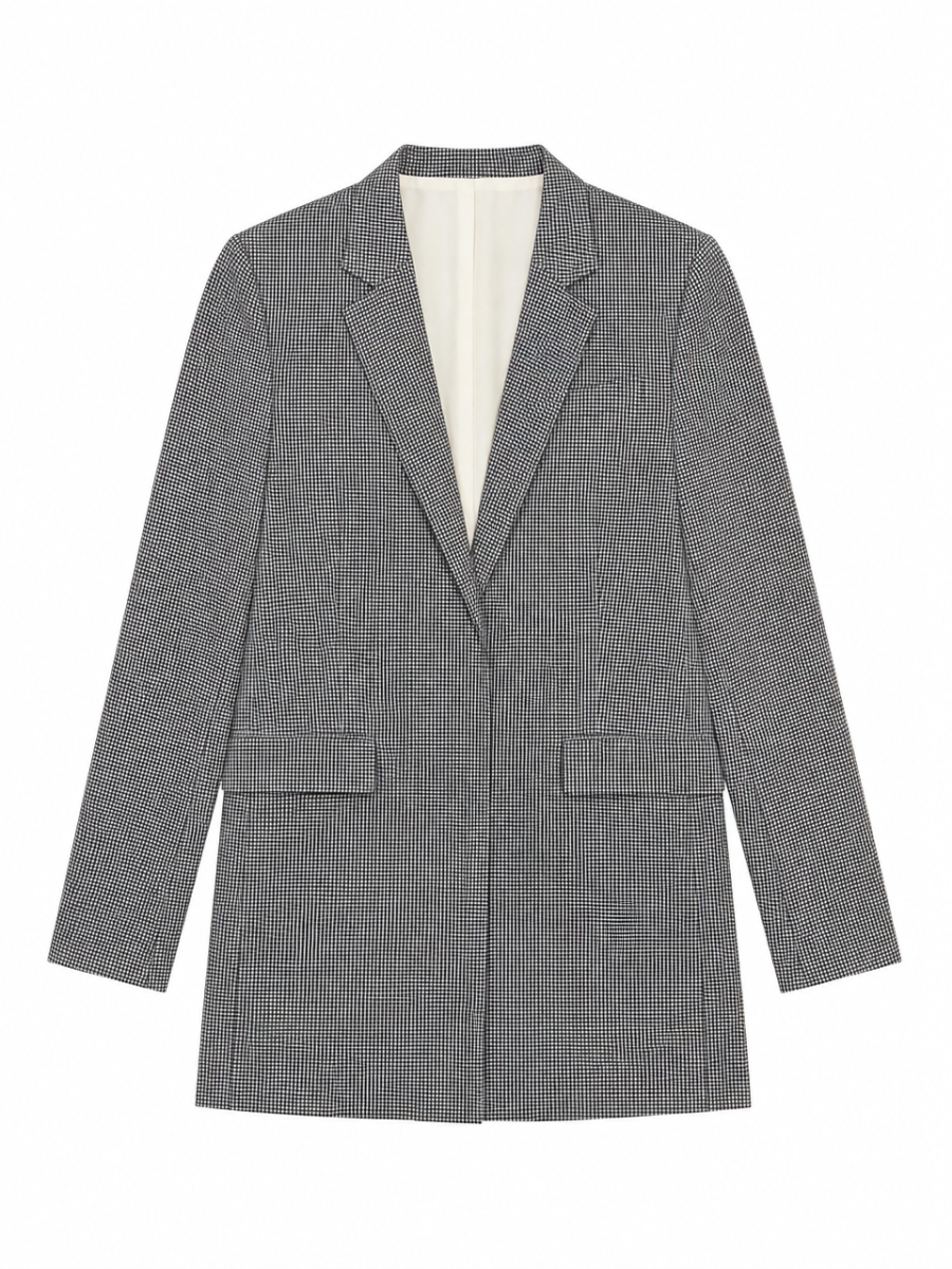 Vintage Micro‑Check Open‑Front Suit‑Jacket M-42875