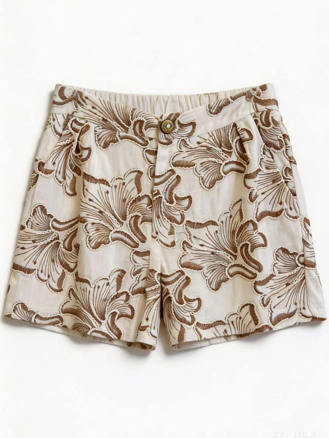 Women's Floral Jacquard High-Waist Shorts AN-620033 