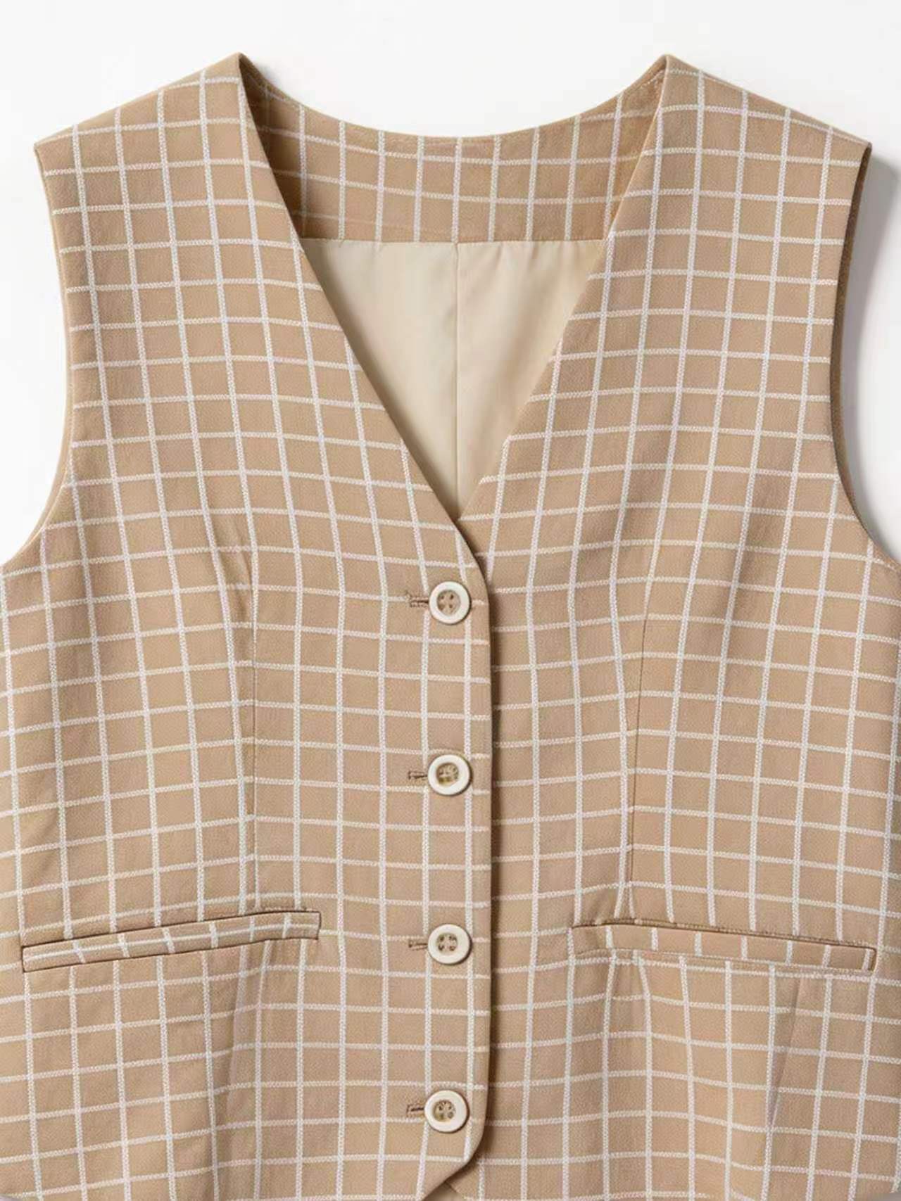 Minimalist Grid Print V-Neck Layering Vest AN-710012
