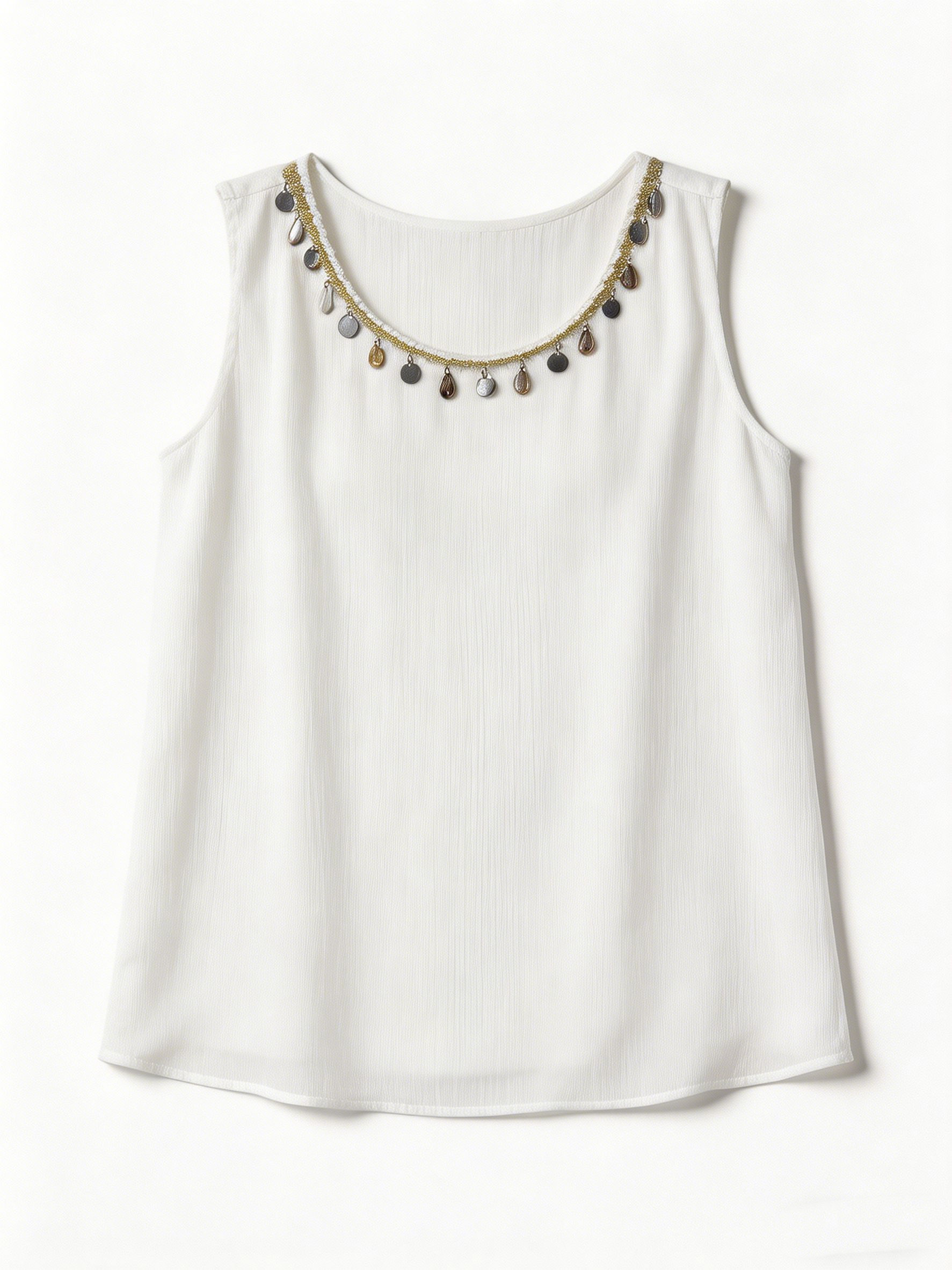 Women's Heavy Embellished Neckline Chiffon Tunic Casual Loose Fit Top M-42214