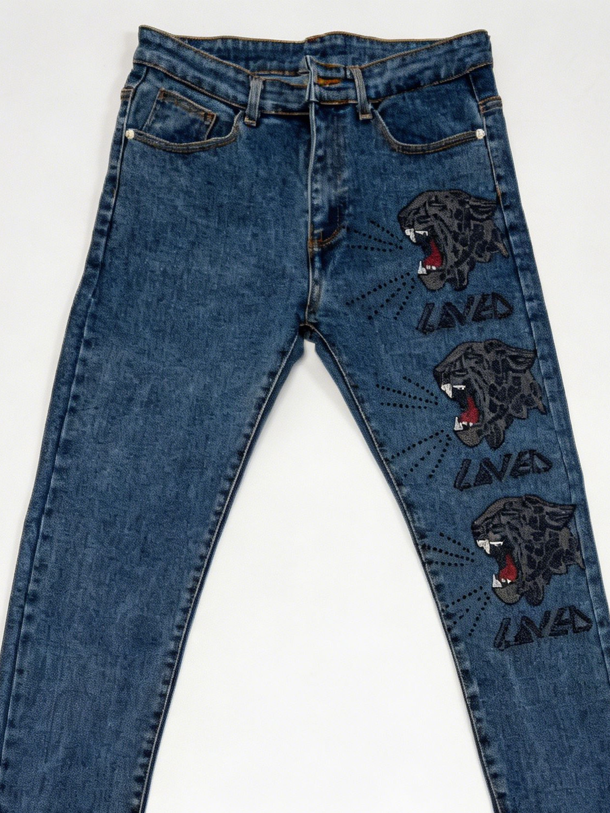 Y2K Rhinestone Tiger Pattern High Waisted Slim Jeans for Women ZY6071