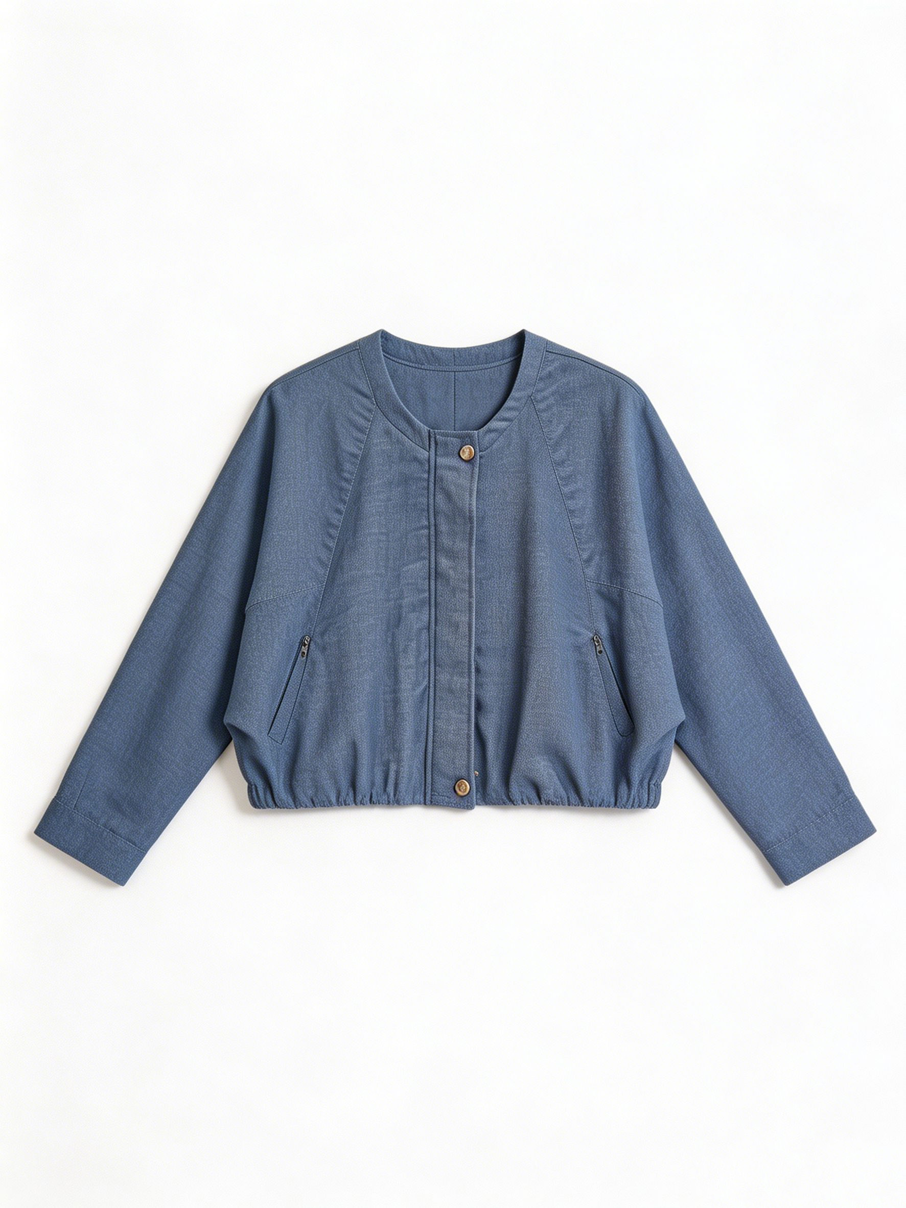Minimalist Linen Cropped Bomber Jacket with Elastic Hem LA-710004