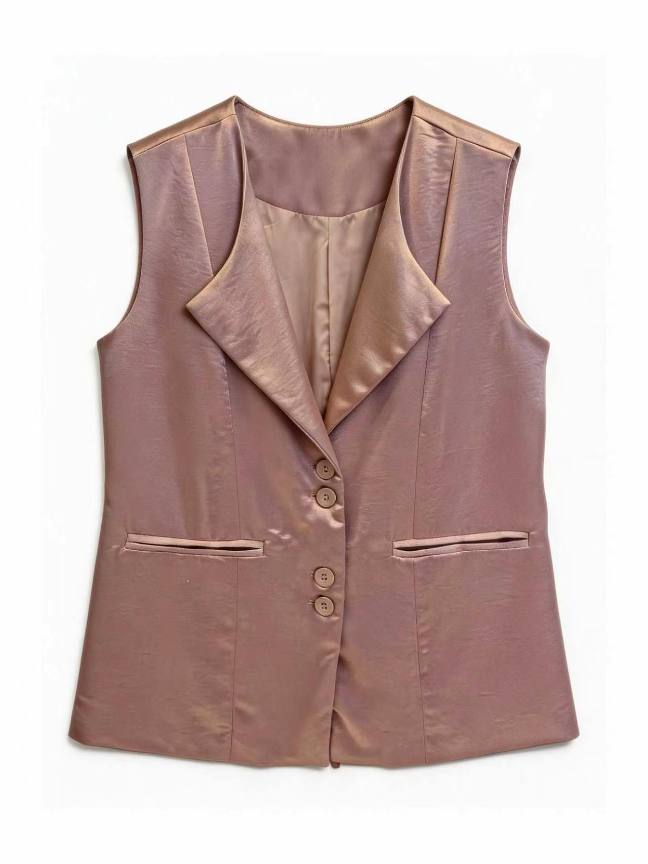Satin Tailored Single-Breasted Waistcoat AN-620016