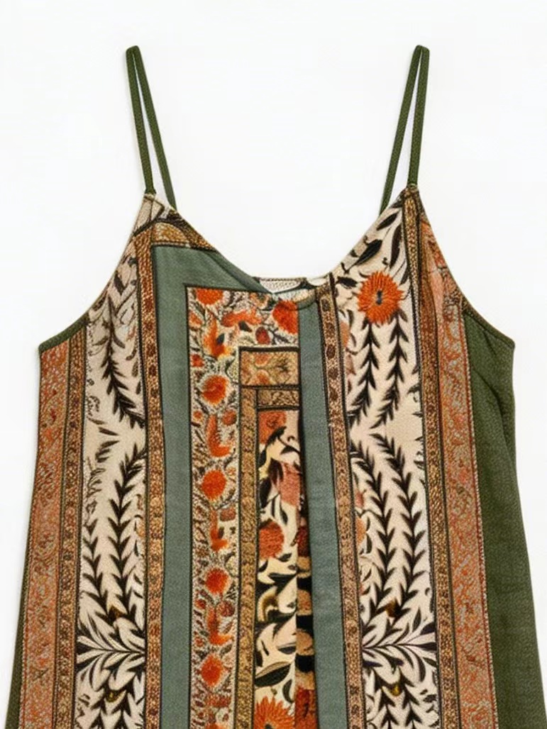  Boho Chic Placement Floral Print Slip Maxi Dress AN-620048