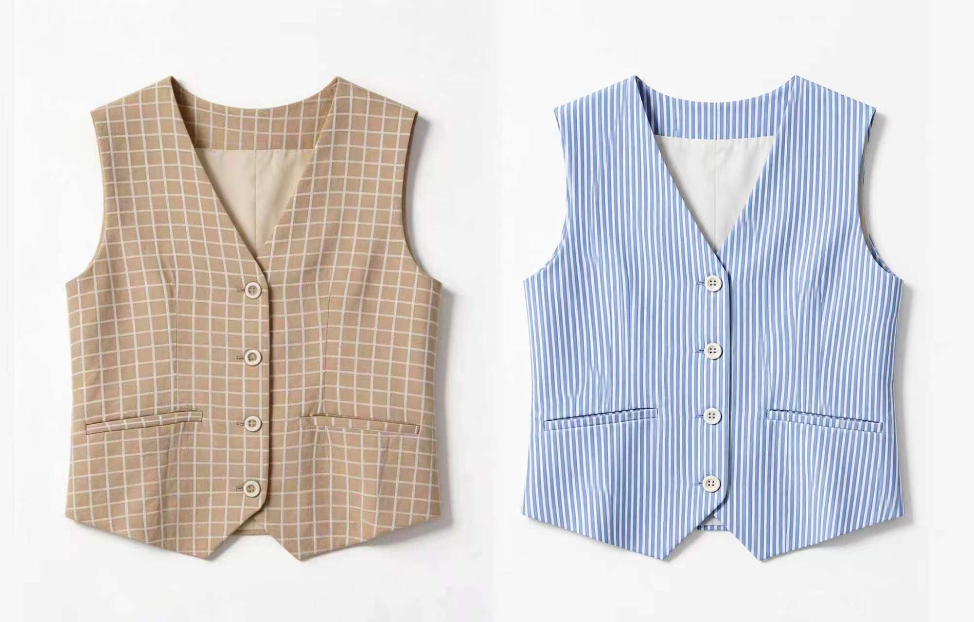 Minimalist Grid Print V-Neck Layering Vest AN-710012