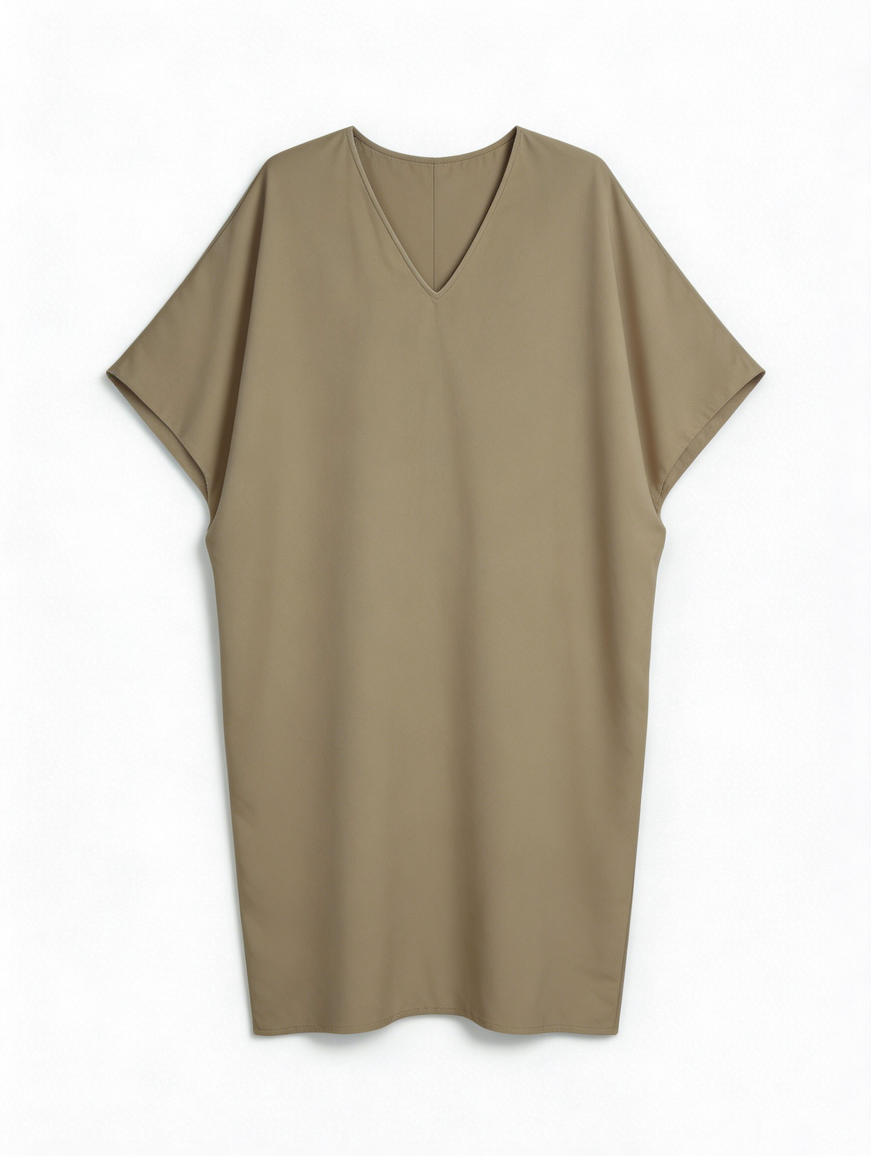 Chic Khaki Batwing Sleeve Shift Dress - Office Casual Midi Dress  S-2538