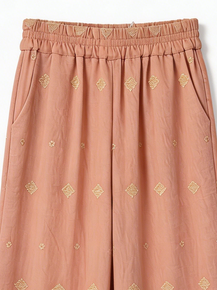 Minimalist High-Waisted Embroidered Wide-Leg Trousers AN-710002