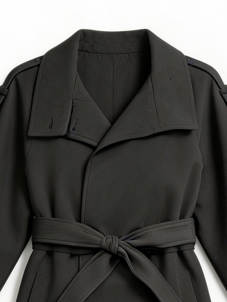 Elegant Black Relaxed Fit Trench Coat - Casual Luxury Outerwear  57732