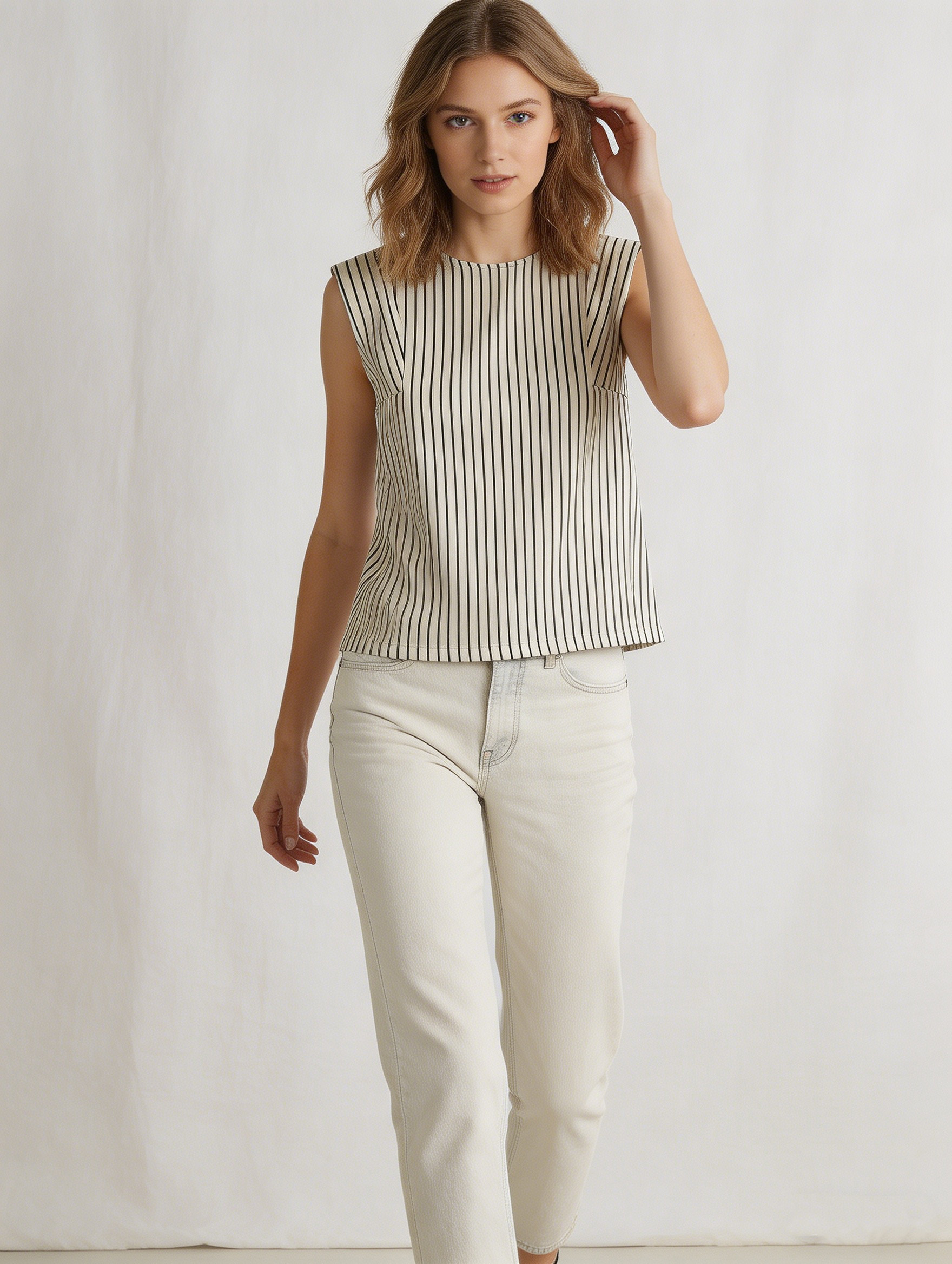 Classic Striped Sleeveless Top - High-Waisted Pairing Essential  D-42219
