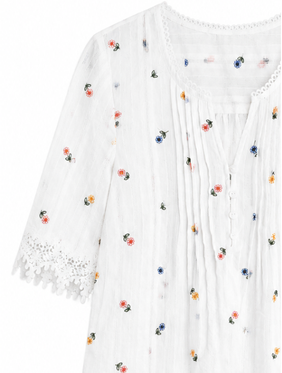 Casual Vacation Embroidered Short-Sleeve A-42141