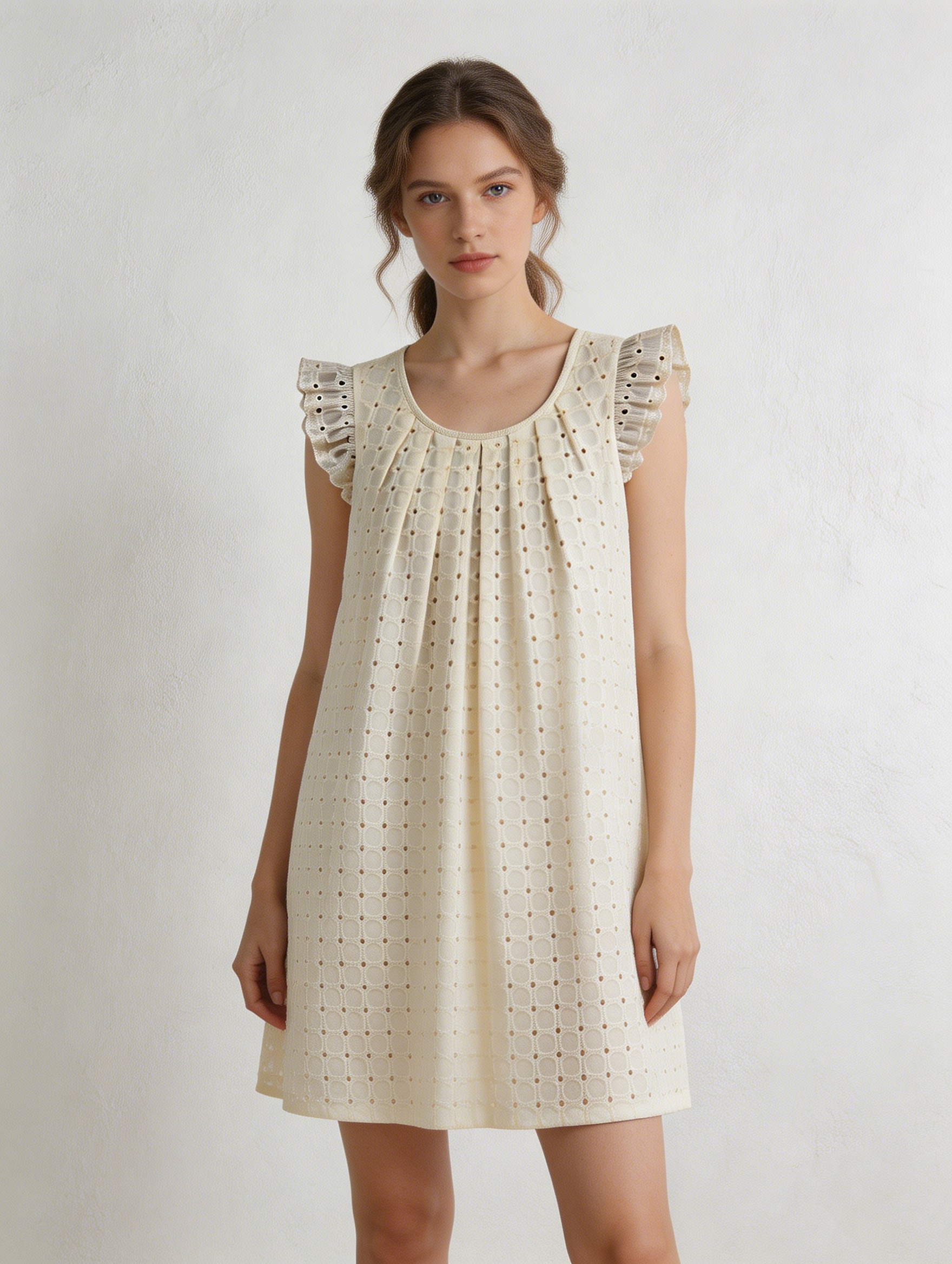  Simple white embroidered dress - Casual and cute daily outfit W-40439