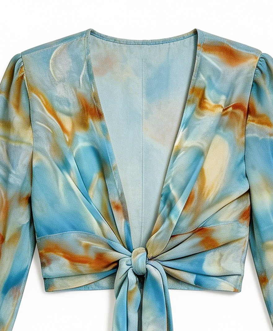 Minimalist Sheer Tie-Dye Long-Sleeve Wrap Blouse LA-710010