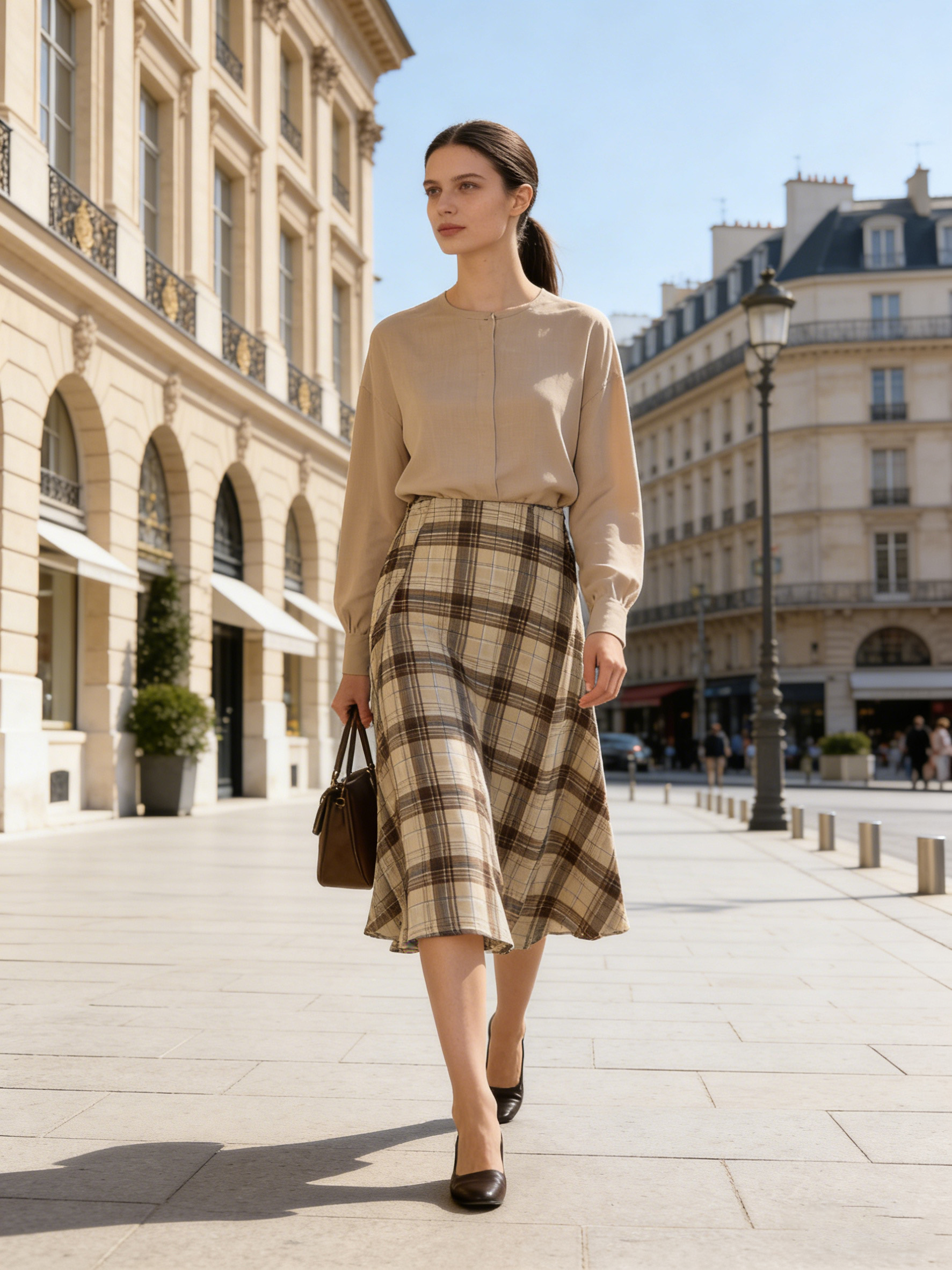 Plaid High Waist Asymmetrical Midi Skirt with Braided Belt - Vintage Boho Style C-42117