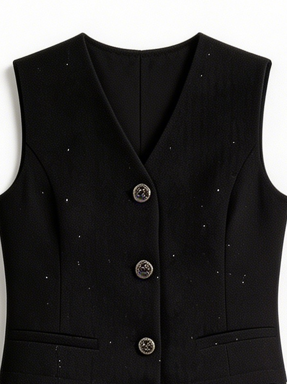 Vintage Chanel Style Cropped Waistcoat Trouser Suit Women Glitter Textured Fabric Set C-41405+C-41406