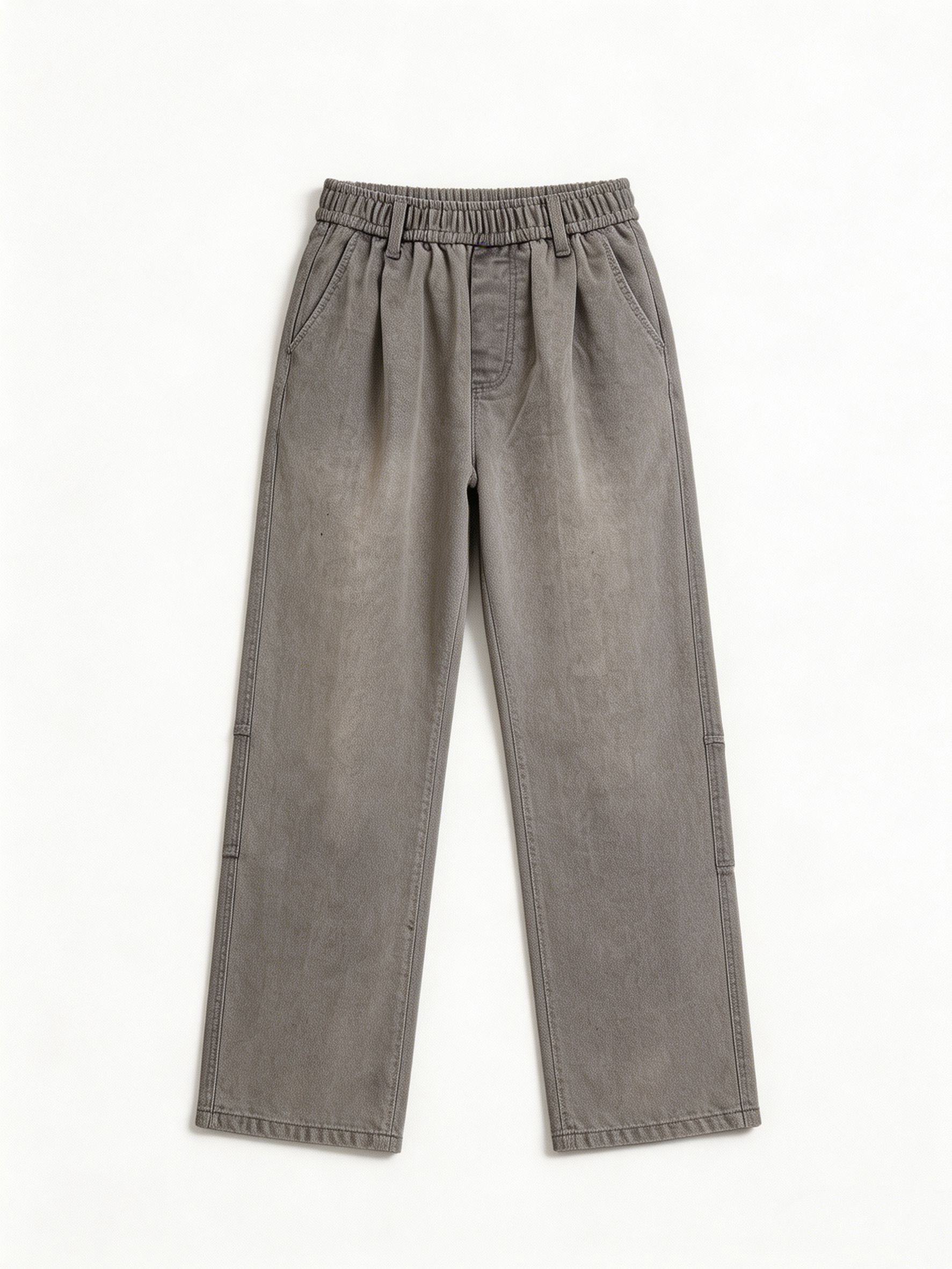 Vintage Faded Gray Relaxed Fit Wide Leg Jeans Retro Elastic Waist Denim Trousers ZY6024