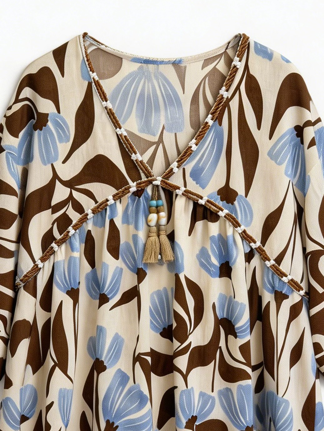 Women Boho Floral Tassel Tunic Blouse Resort Wear C-42531(AN-760006)