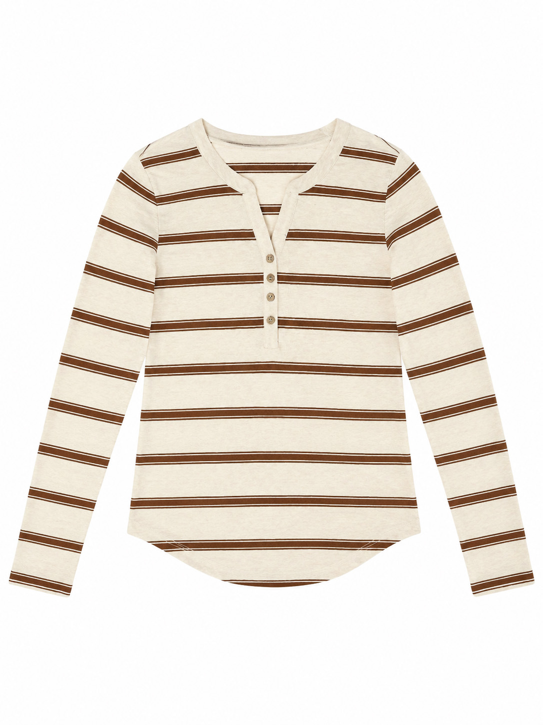 Women’s Striped Henley Long Sleeve Knit Top M-43103