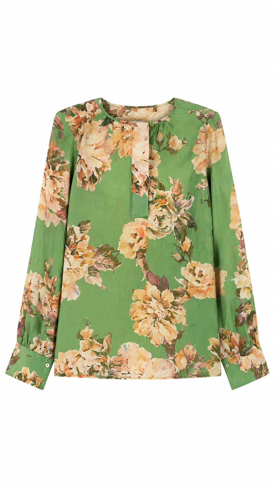 Minimalist Floral Print Long Sleeve Blouse - Premium Linen Look AN-620018