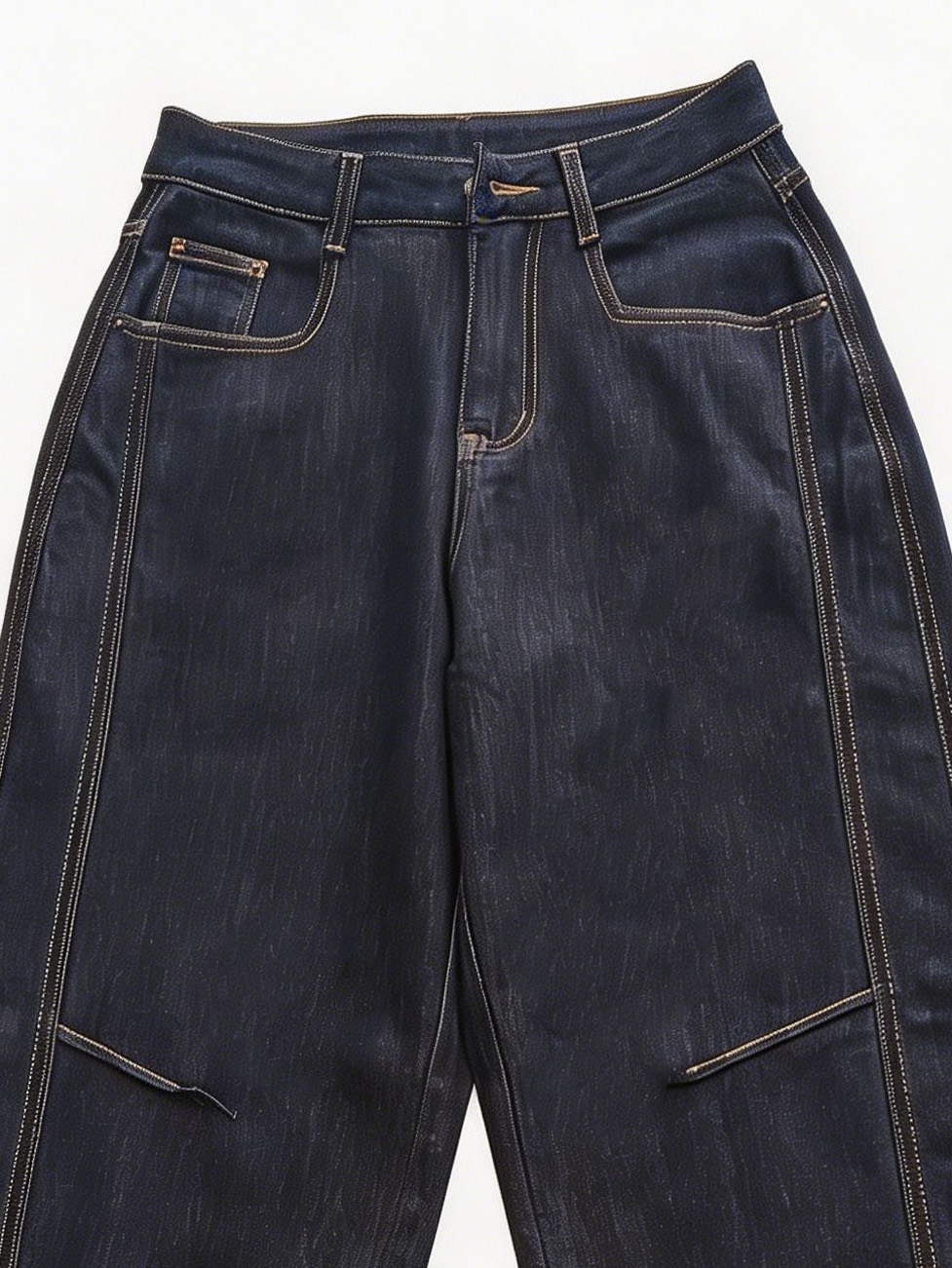 Vintage Dark Wash High Waist Wide Leg Jeans Retro Gold Stitch Denim Pants ZY6027