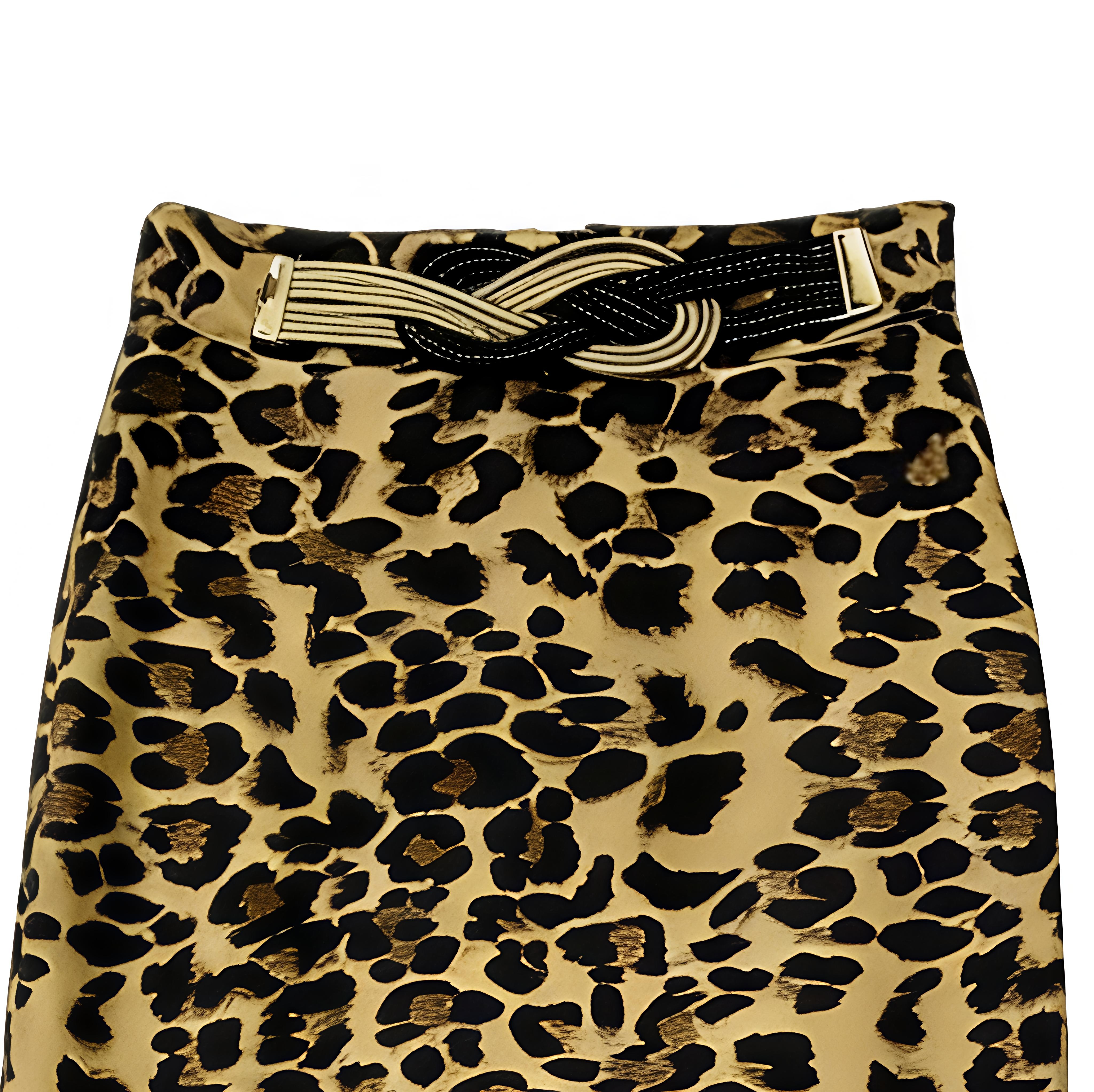 Chic Leopard Print Satin Skirt - Knot Detail High Waist Office Skirt  AN-190510