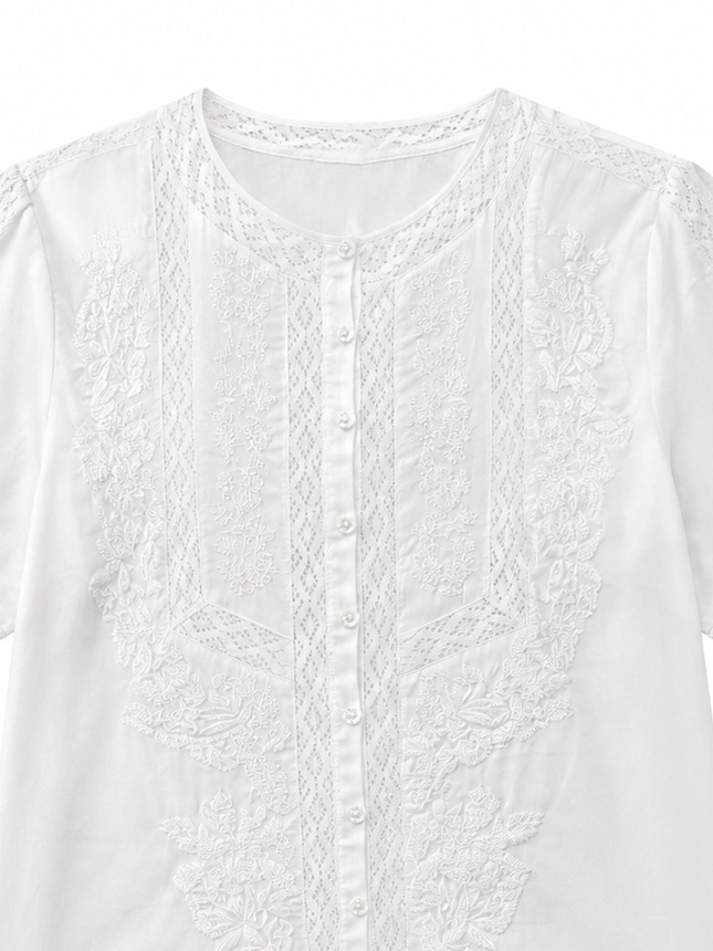 Women’s Boho Embroidered Lace Insert Blouse W-42923