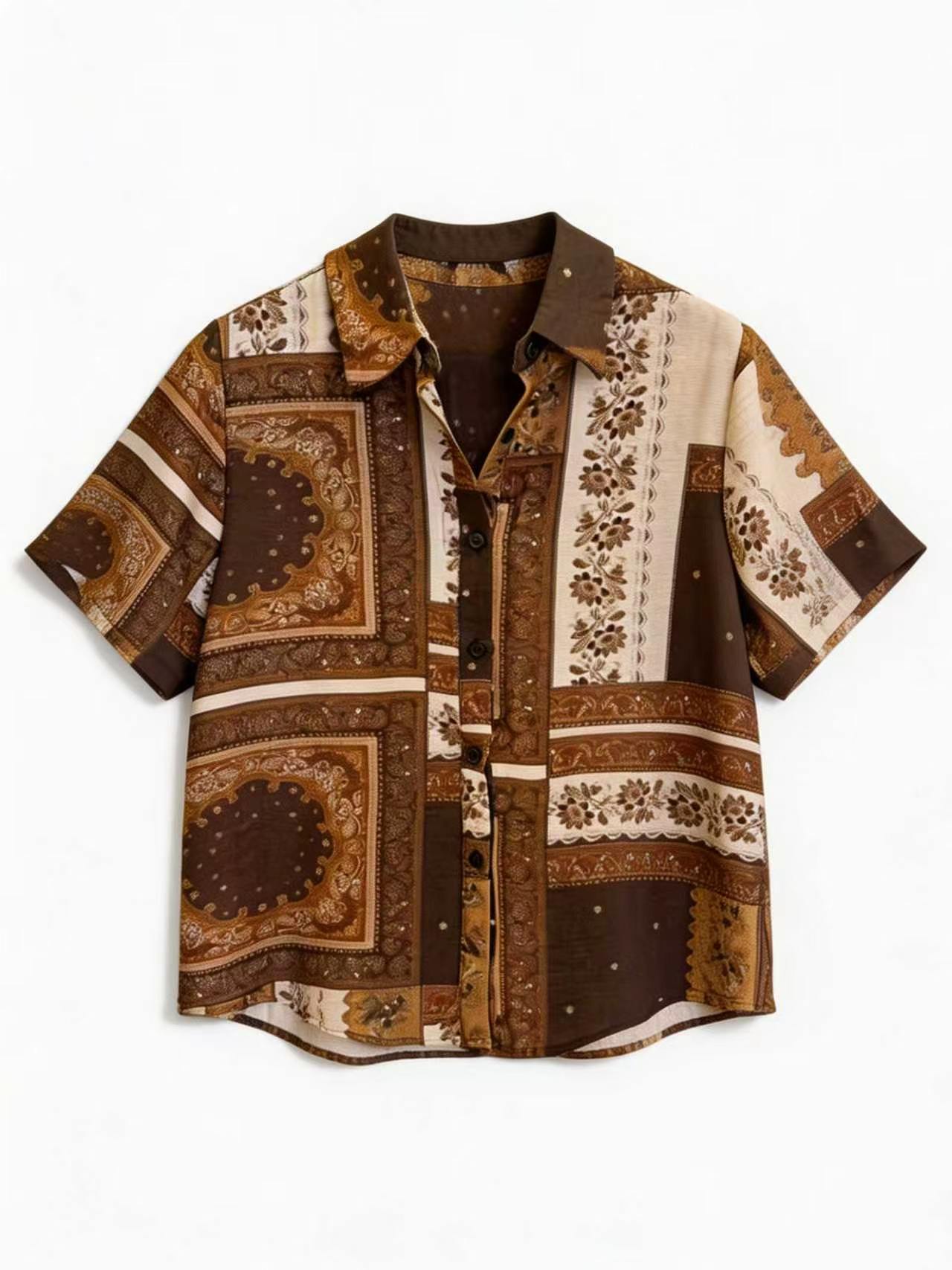 Minimalist Retro Print Short-Sleeve Casual Shirt AN-710030