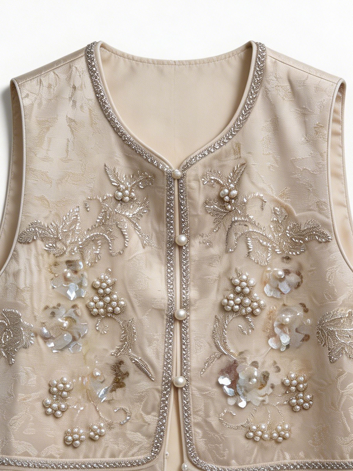 Women’s Pearl Beaded Jacquard Sleeveless Vest Top LA-030407