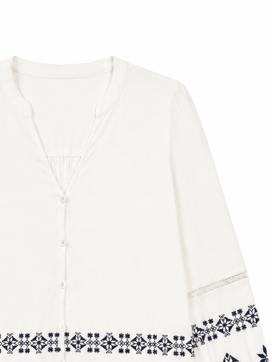 Boho Chic Floral Embroidery Tunic Top A-40538