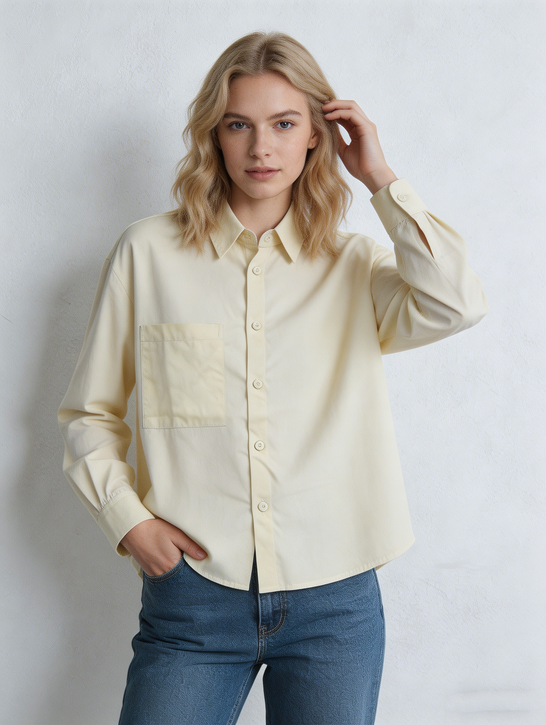 Elegant Fog Grey Relaxed Fit Shirt - Minimalist Workwear Blouse D-42485